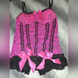 Elegant Pink and Black Lace Corset